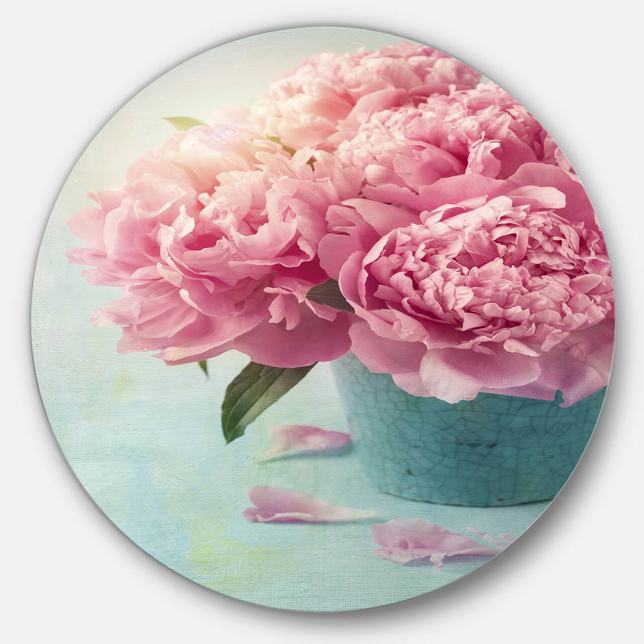 Designart - Pink Peony Flowers in Vase&#x27; Ultra Glossy Floral Metal Circle Wall Art